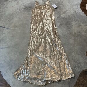 Daisy Dress Womens Size Large Gold All Over Sequin Sleeveless Maxi